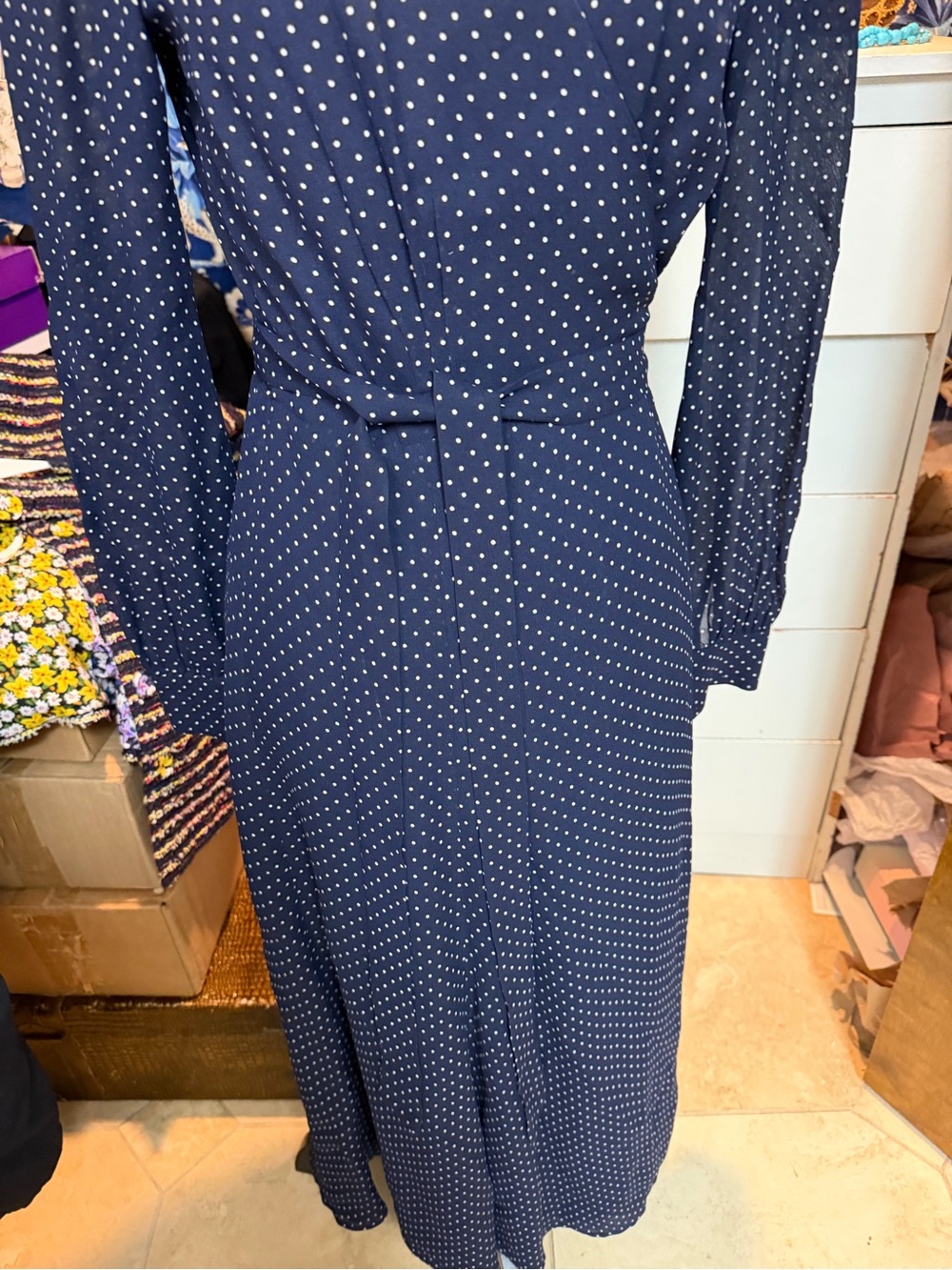Reformation Wrap Dress Navy w polka dots Size M - Picture 5 of 11